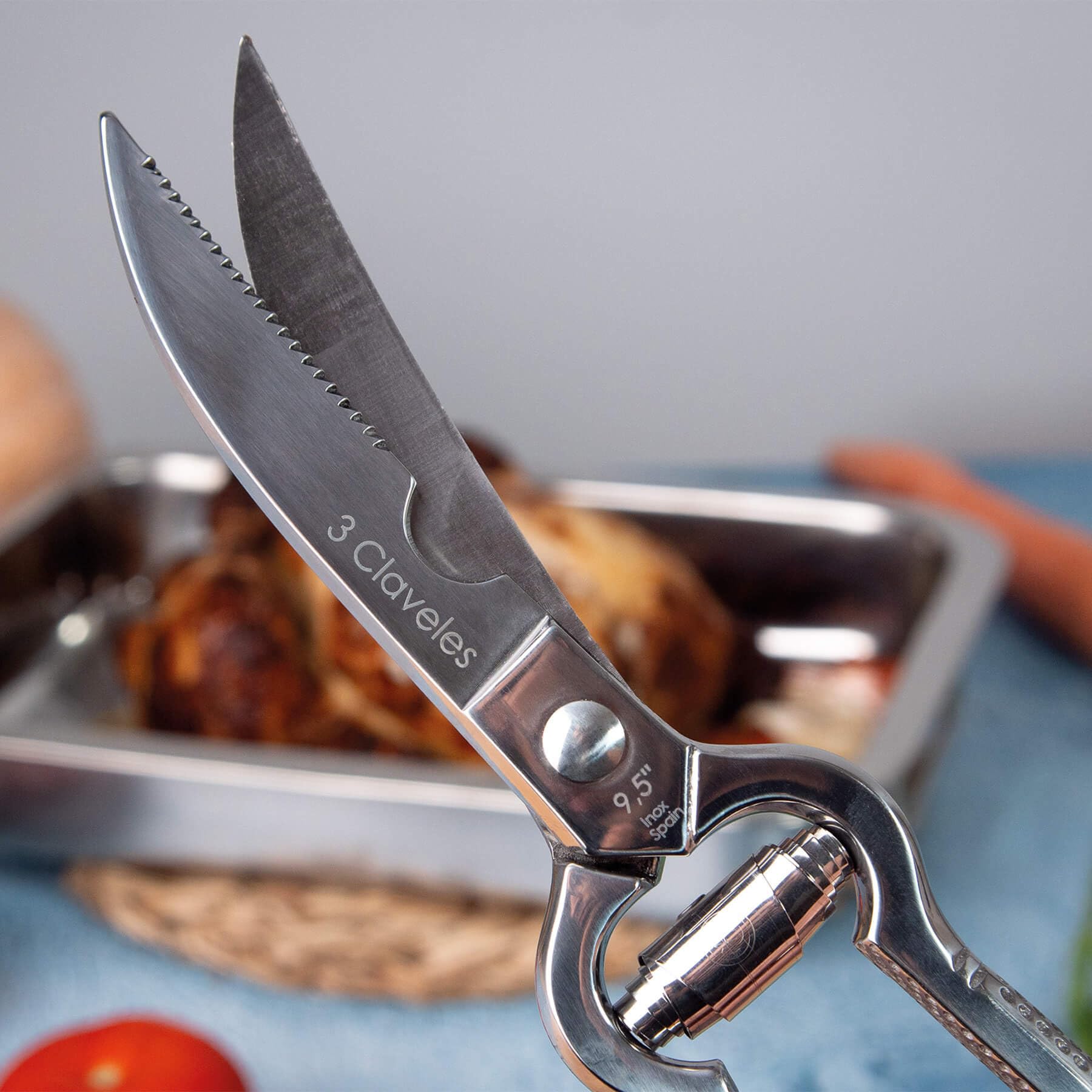 3Claveles 435 - Tijera trincha aves profesional de 9.5 pulgadas, inox, con cierre de seguridad