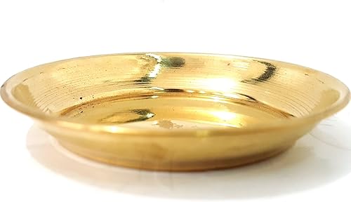 Miniatura 3 de Set of 2 Pure 100% Brass Plate 3" for Bhog Prasad Arti Vraja Krishna Ganesha Laxmi Worship Pooja