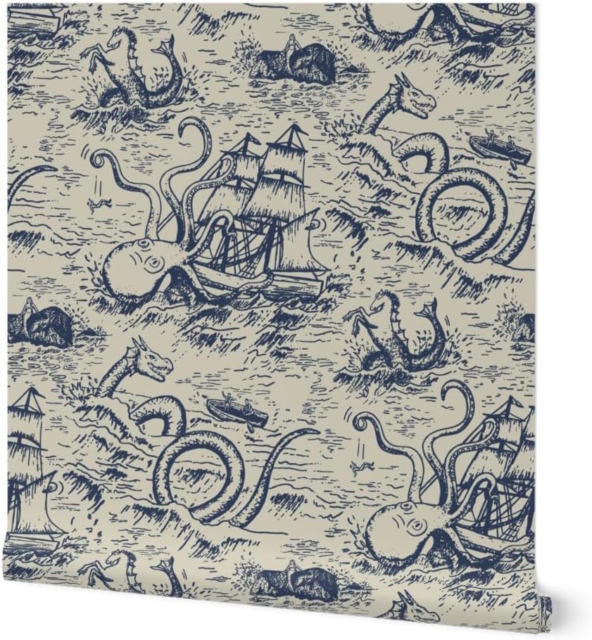 Peel & Stick Wallpaper 12ft x 2ft Nautical Toile Quirky Map Sea