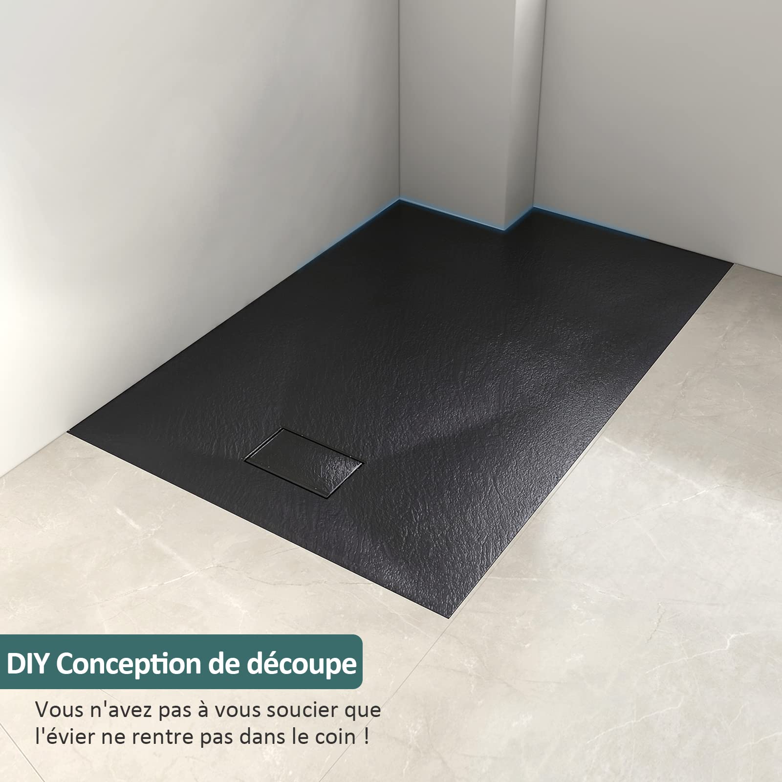 EMKE Receveur de douche, 90 x 90 cm,Noir | plat antidérapant SMC receveur de douche coupé sur mesure