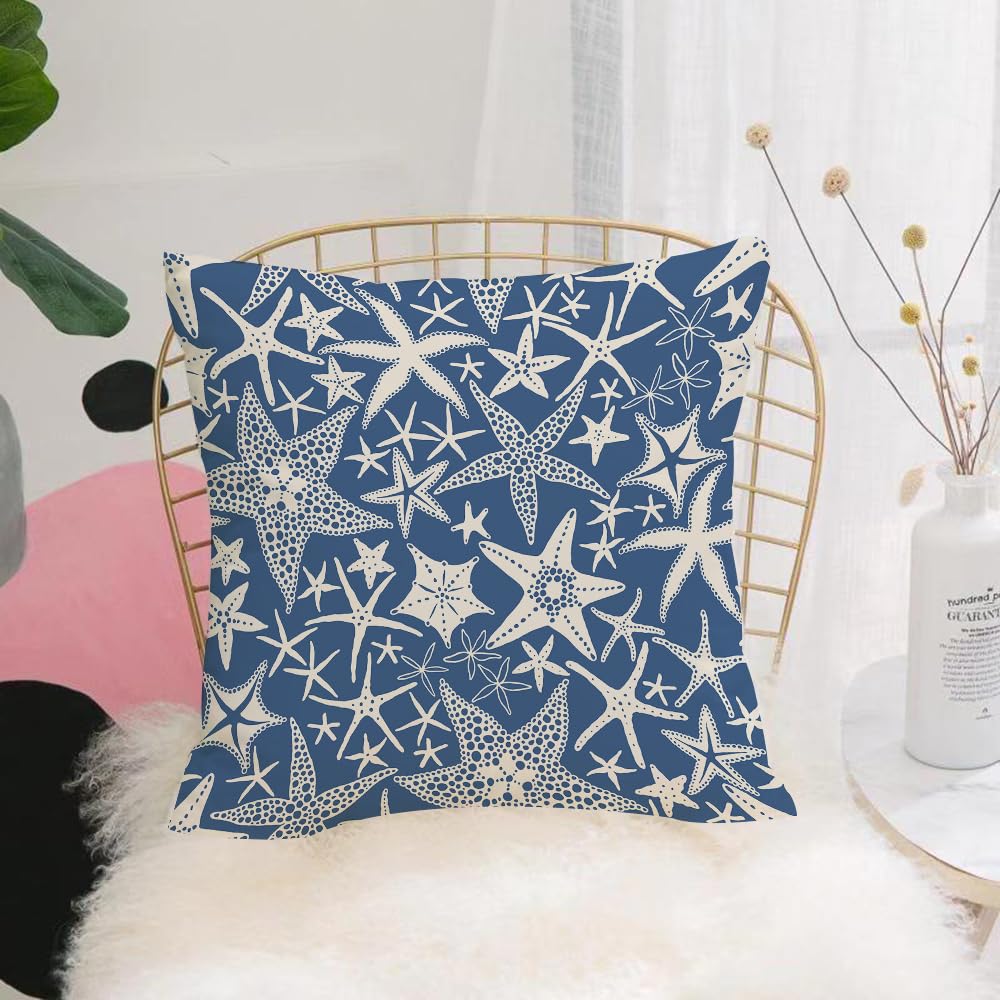 Hyosxw Starfishes On Blue Background Doodle Pattern - A10 Cushion Cover,Throw Pillow Case Home Decorative For Living Room Bedroom Sofa Chair 18X18 Inch,Starfishes On Blue Background Doodle Pattern With Scattered Abstract Sea Stars.,Pillowcase 45X45cm