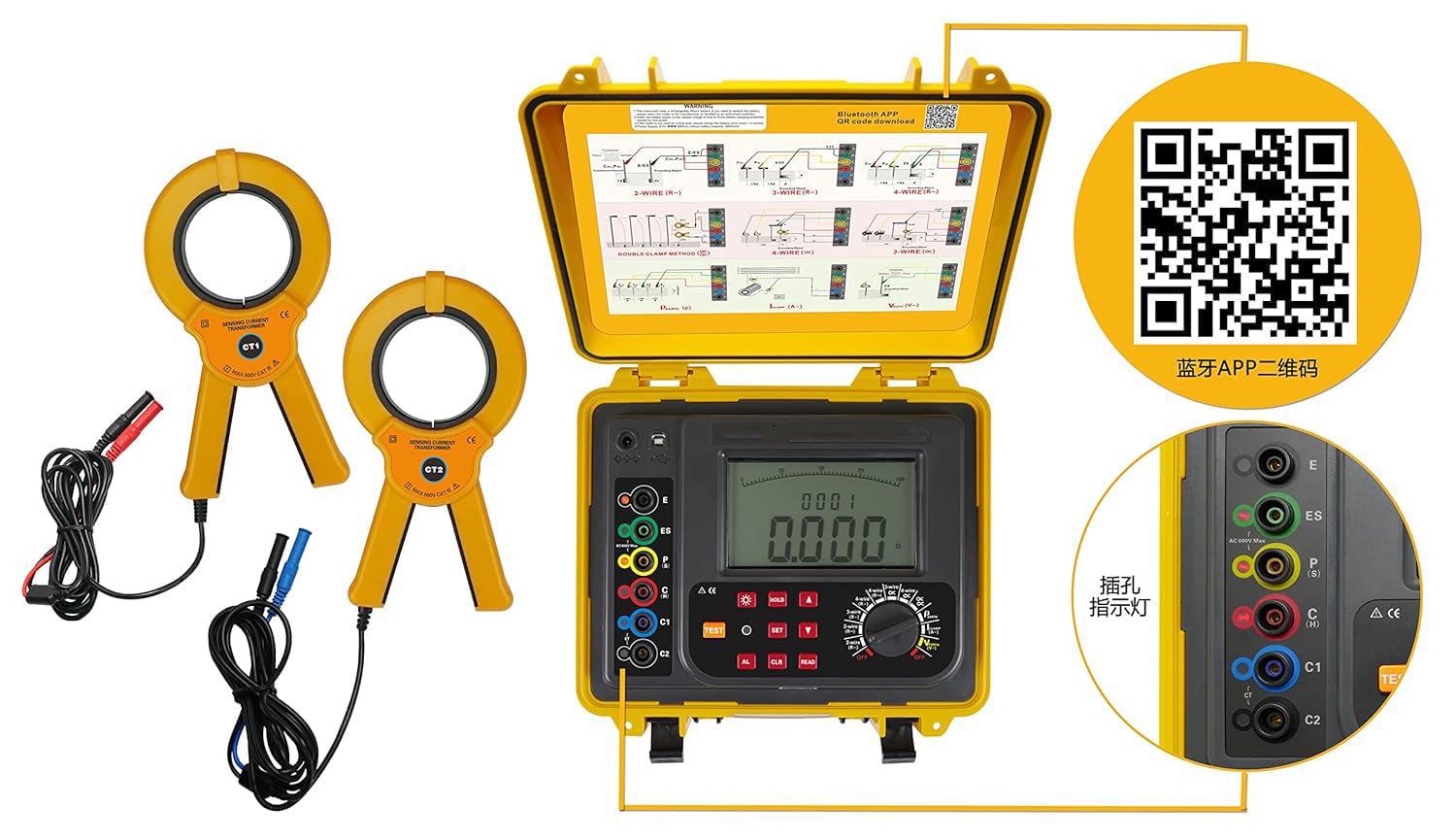 Double Clamp Grounding Resistance Tester Meter Double Clamp Grounding Resistance Measurement with Resistance Range 0.00Ω ~ 30kΩ Resistivity 0.00Ωm ~ 9000KΩm