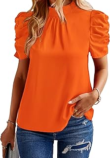 BTFBM Womens Tops 2026 Dressy Casual Blouses Summer Spring Clothes Mock Neck Short Sleeve Shirts Business Work Fall Outfits