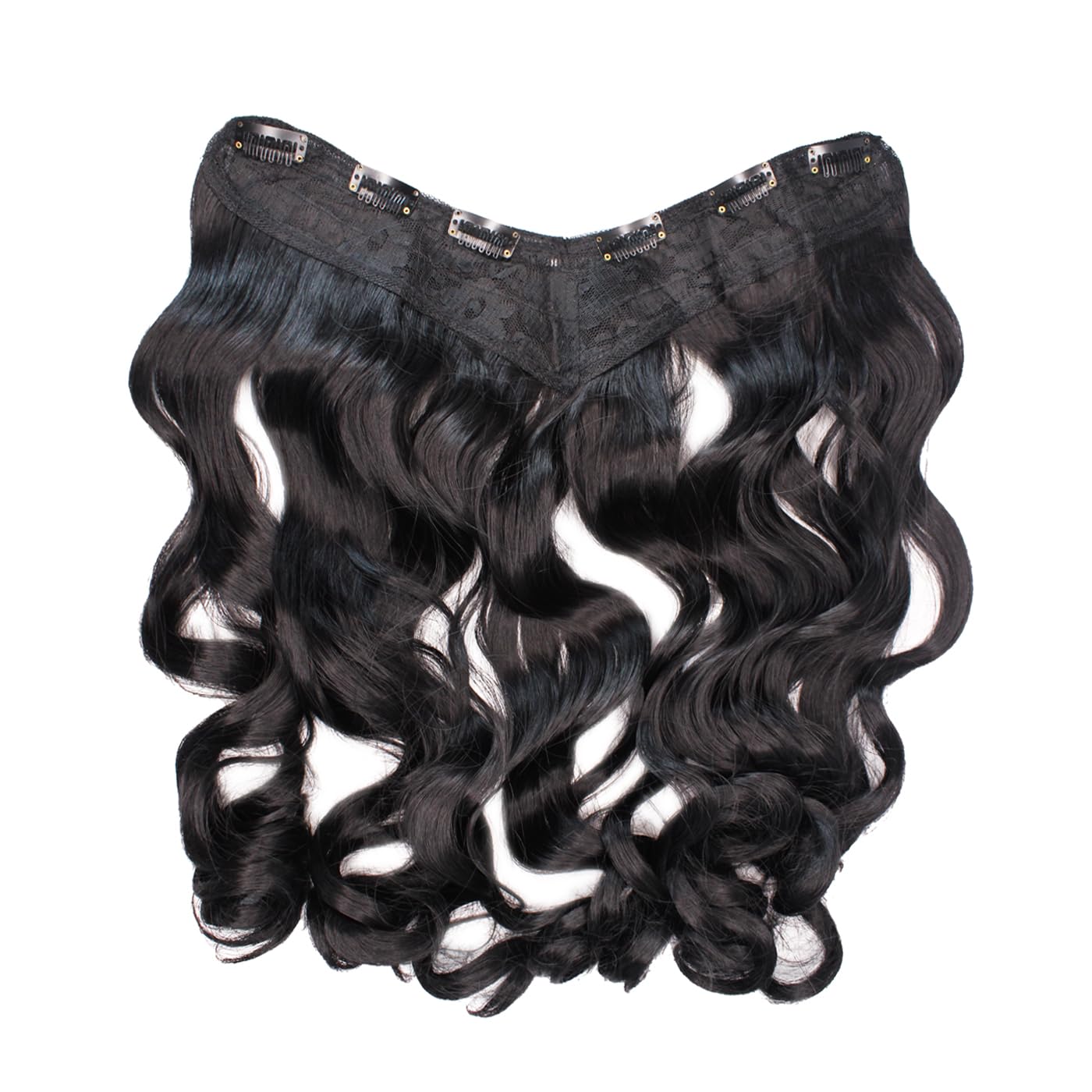 AASA Full Head Synthetic Hair Extension for Girls and Women Hair Pieces with Clips for Hair Volumizer Wigs Pack of 1 (V-Shape Curly Black)-image-35