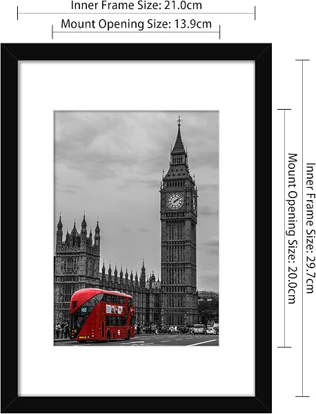 Tinkeps 4 Pack A4 Black Picture Frame, Engineered Wood and Plexiglass, A4 Frame with Mount for A5 Prints, Photos, and Posters, Tabletop and Wall Mountable - 2
