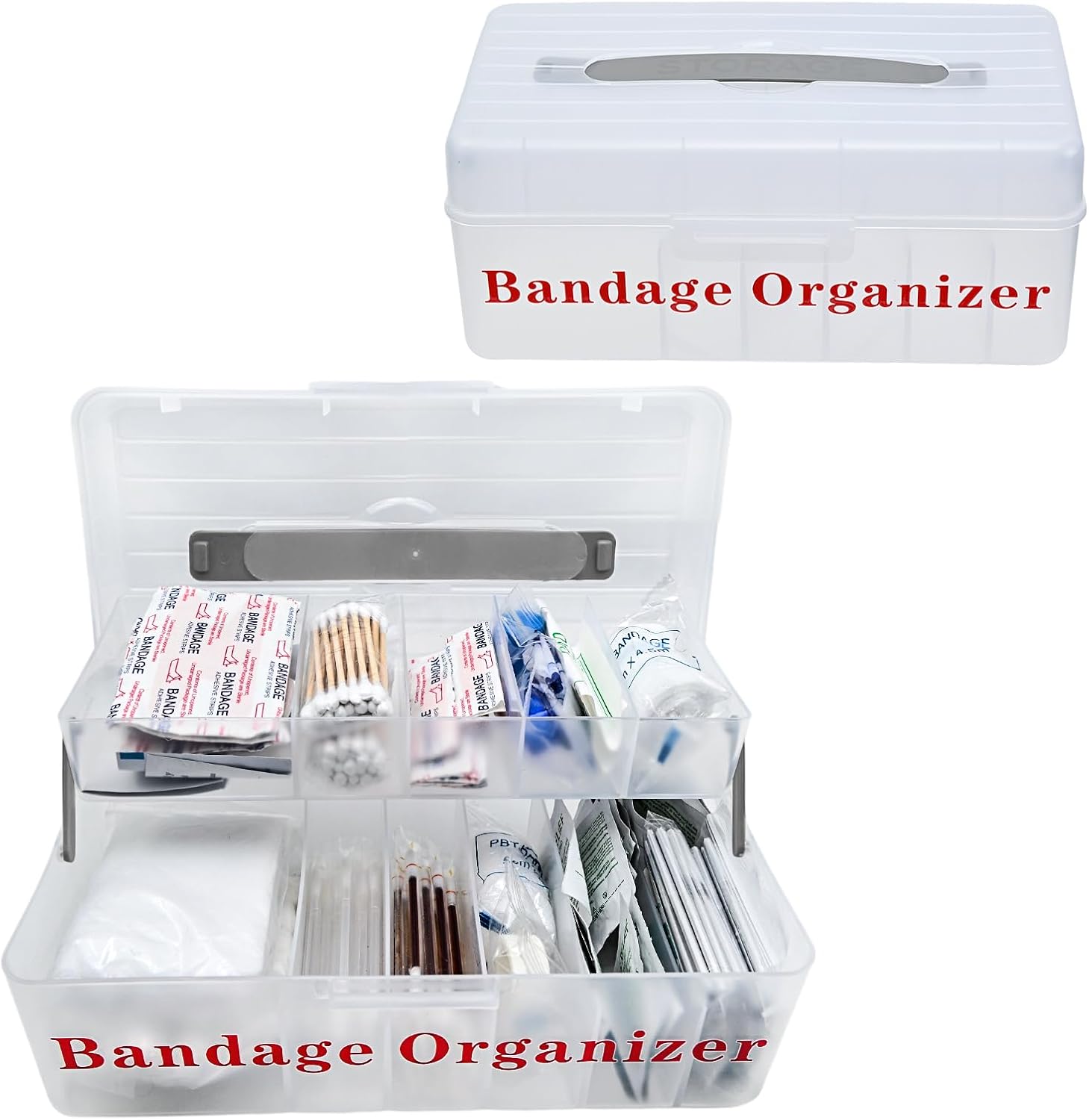 Bandage Organizer,2 Tiers Bandage Storage with Lid and Handle,Large Portable Bandage Container for Home Cabinet,Office,School and Garage.
