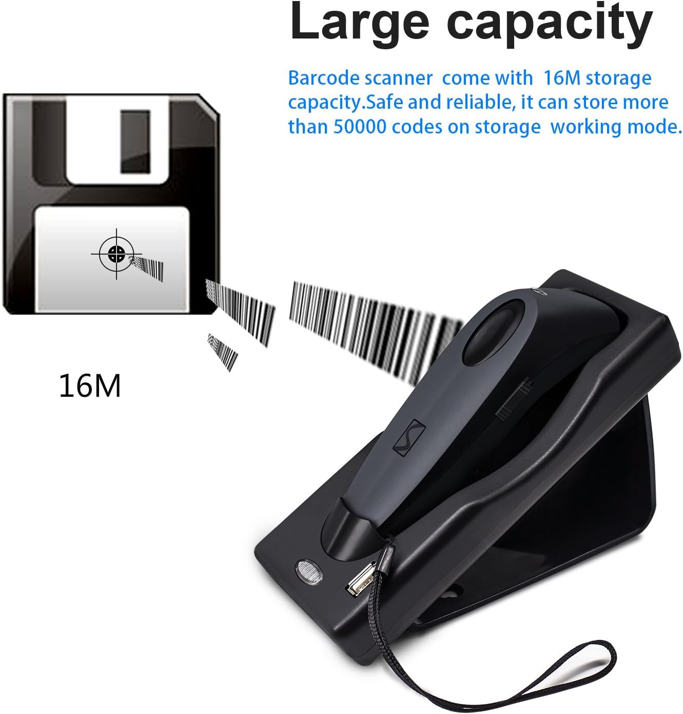 2D Bluetooth Barcode Scanner with Charging Base Dual 2.4G Wireless + Bluetooth 1D 2D Barcode Scanner QR PDF417 Data Matrix UPC Rechargeable Bar Code Scanner for Laptops/PC/Android/Apple iOS