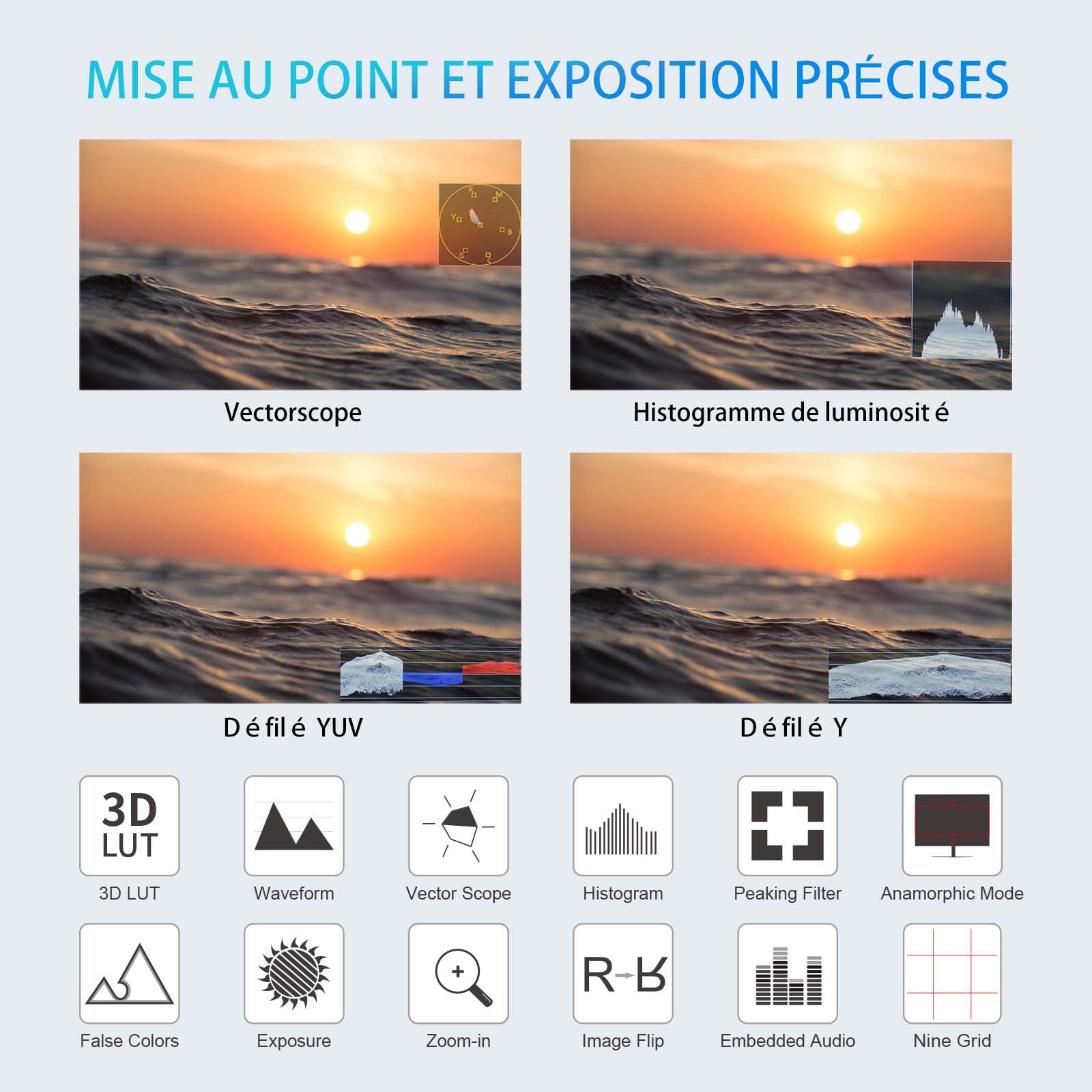 FEELWORLD FW568PRO Moniteur de Caméra 6 Pouces Écran IPS 1200Nits 1920x1080 Full HD Entrée/Sortie 4K HDMI avec 3D LUTs Vecteurscope Focus Peaking avec Pare-Soleil pour Appareil Photo DSLR et Gimbal