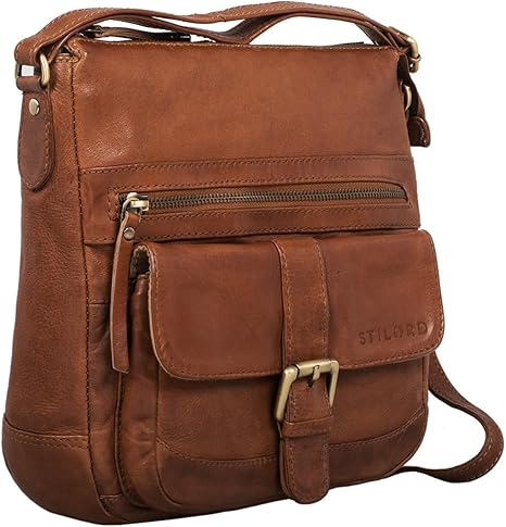 STILORD Louise Vintage Schoudertas Dames Leren Kleine Boodschappentas Tabletzak voor 9,7 inch iPad Schoudertas DIN A5 Handtas gemaakt van echt runderhuid Kleur:oker - bruin