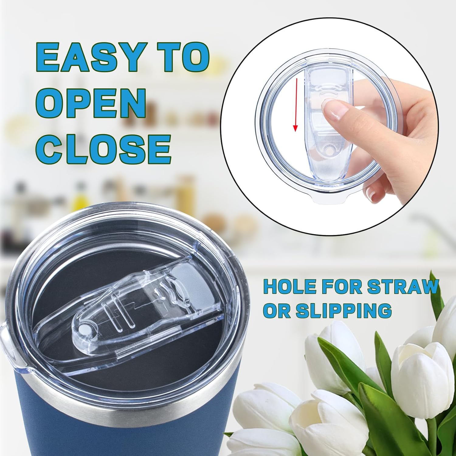 20 oz Tumbler Replacement Lids 2 Pack,Fit of Inner Diameter 3.23 to 3.25 INCH Tumbler Cup,Spill Proof Splash Resistant Tumbler Lids Silicone Sliding Covers BPA-free - Image 4