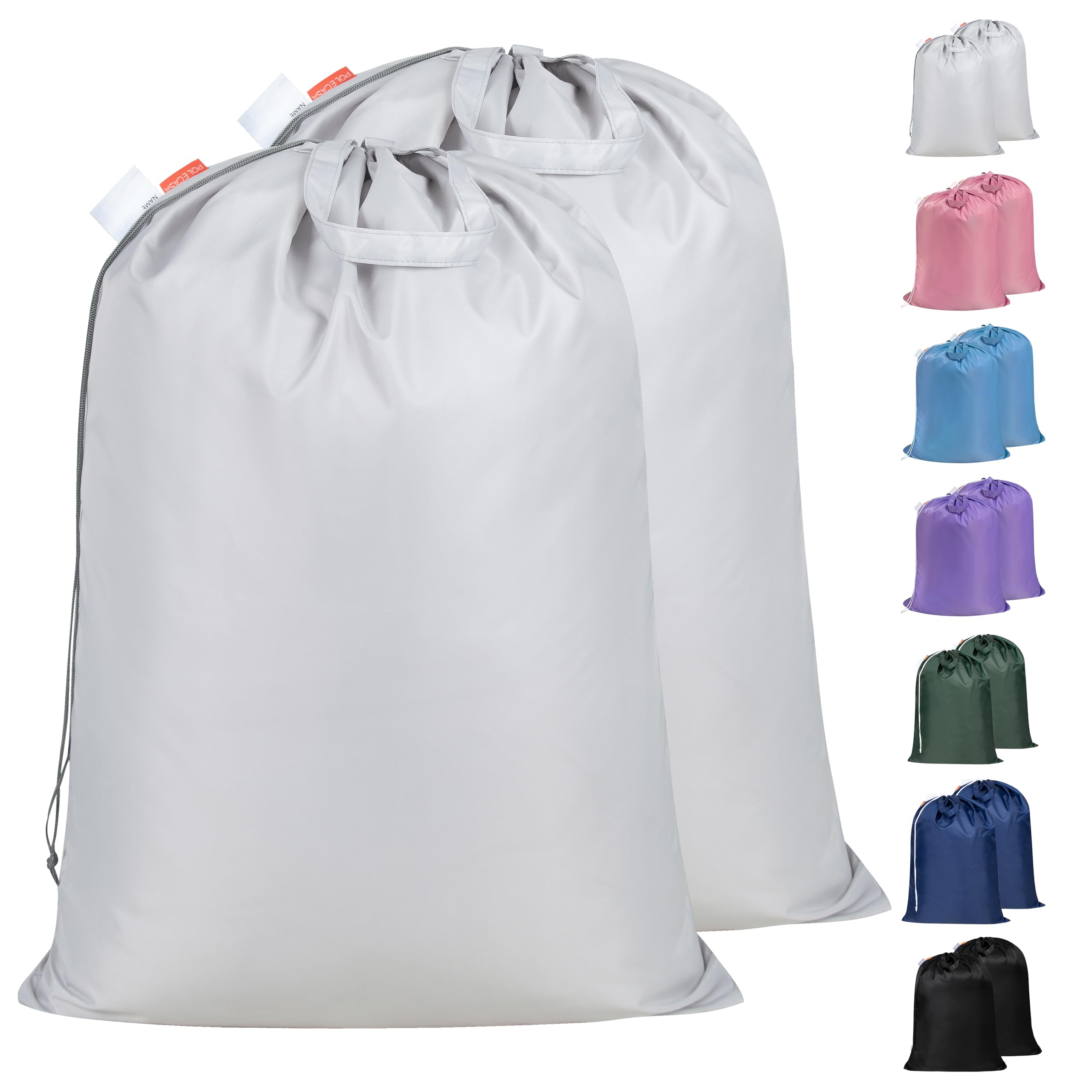 Polecasa Extra Heavy Duty Large Laundry Bag with Sturdy Handles and Drawstring Closure, 2 Pack 28 x 36 inches Durable Storage Bags for Basket, Hamper, College, Dorm, Travel, Silver