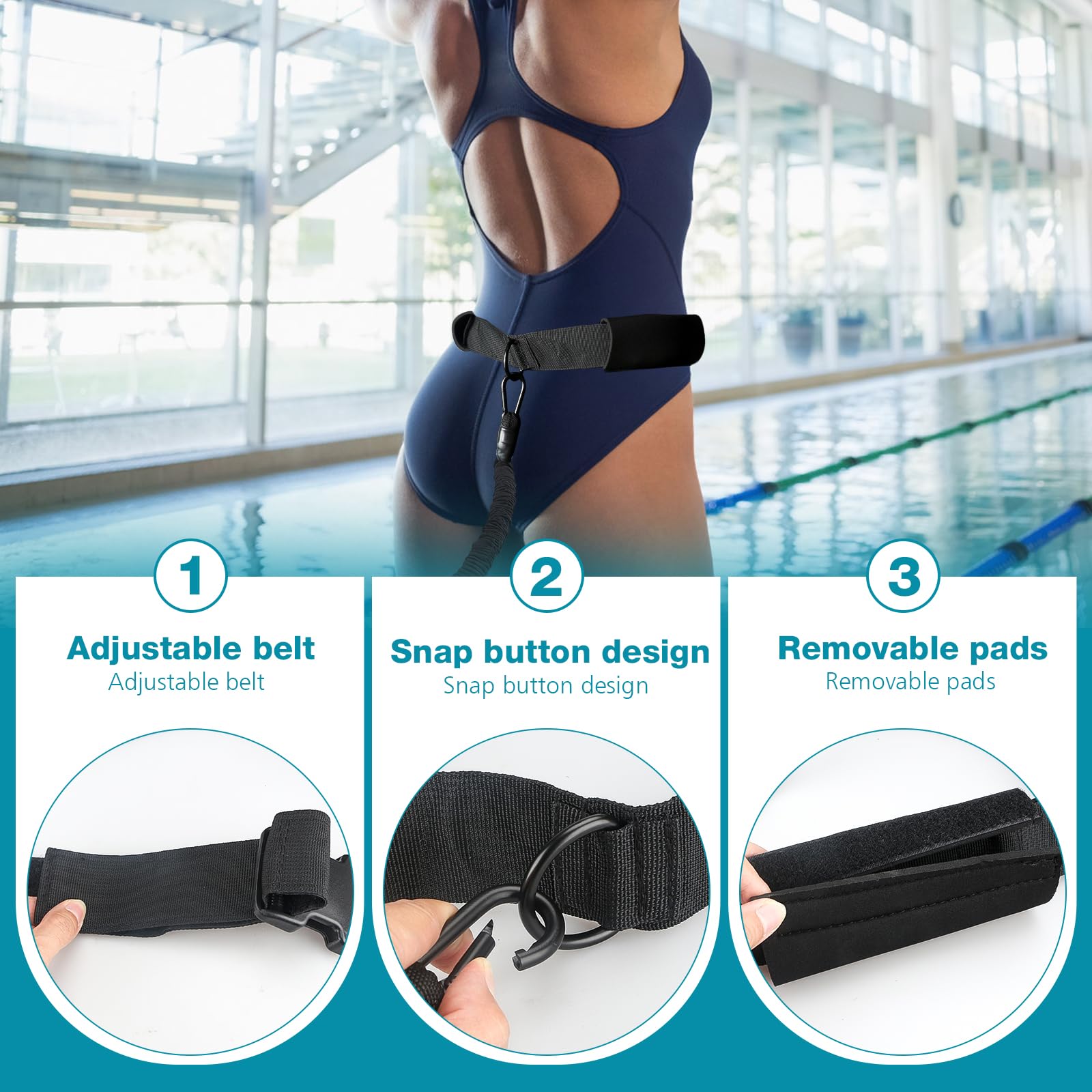 TUT - Ceinture De Natation Réglable 4-12m Pour Adultes - Entraînement Piscine Avec élastique Latex