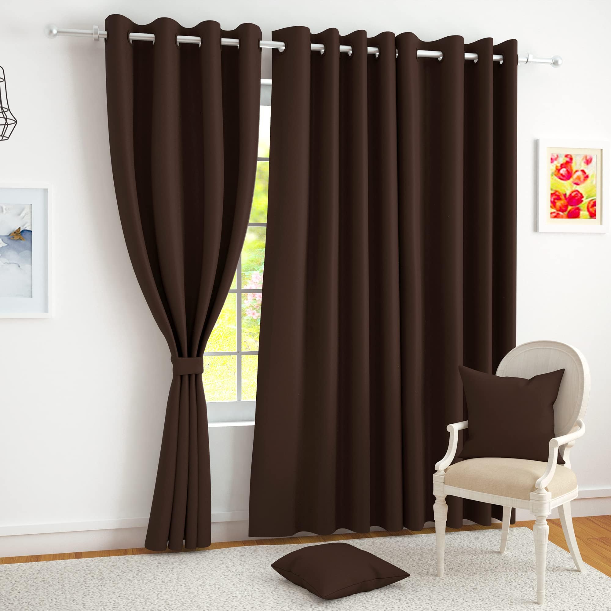 Story@Home Blackout Windows Curtain 5 Feet Set of 2 | Plain Printed | 97% Room Darkening Curtain | Thermal Insulated | Curtains for Living Room | (118 x 152 cm, Dark Brown) | Perfect for Home Decor