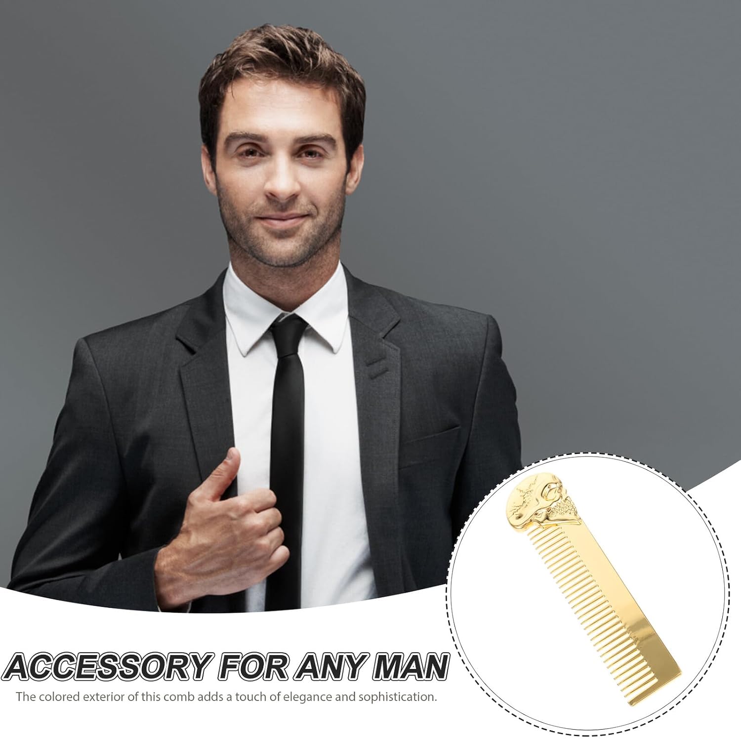 Men’s Beard and Mustache Comb Hair Grooming Brush Skull Design Double-sided Gold Hair Comb with Portable Leather Case for Travel and Styling