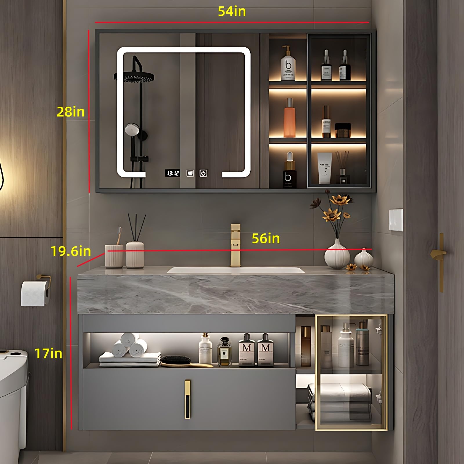 Amazon.com: 56in Luxury Grey Bathroom Vanity Set - Wall