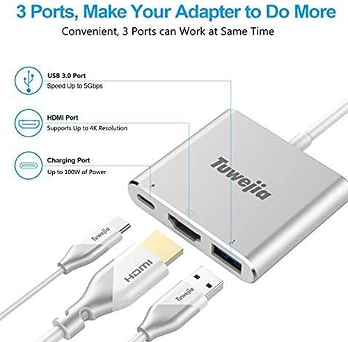 Miniatura 16 de Tuwejia Adaptador multipuerto USB C a HDMI USB 3.1 Gen 1 Thunderbolt 3 a HDMI 4K Video Converter/USB 3.0 Hub Port PD Puerto de carga rápida con gran