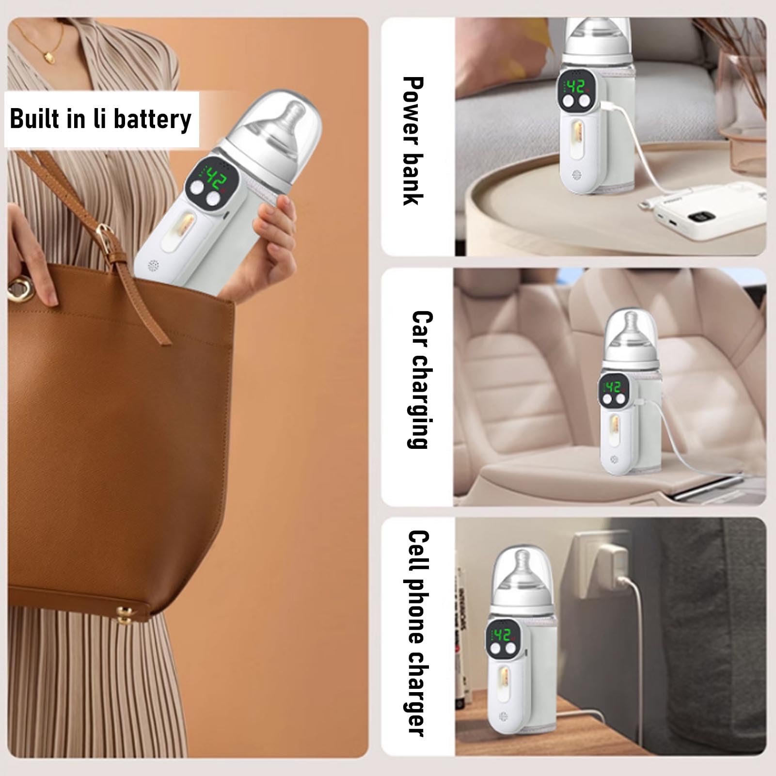 CHICIRIS Chauffe-biberon rechargeable, batterie longue durée, chauffe-biberon portable pour voyage, avec tissu de haute qualité