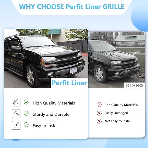 Miniatura 6 de Perfit Liner Piezas de repuesto delanteras de rejilla negra y gris, moldura negra compatible con Chevy Trailblazer 2002-2005 Reemplazo para