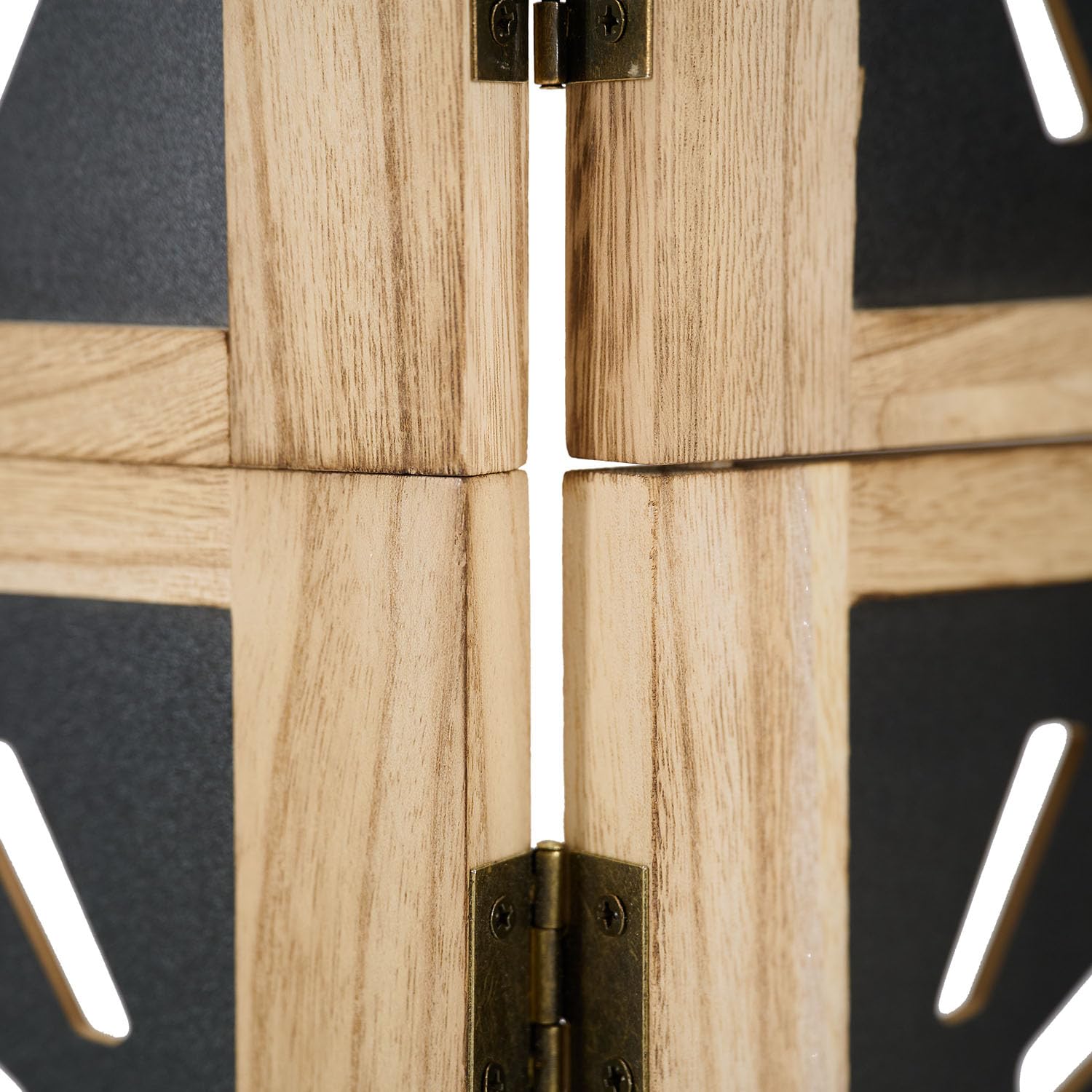 Homestyle4u 2015 Paravent en bois naturel noir naturel 3 pièces Brise-vue