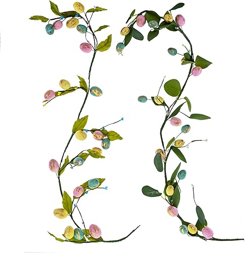 BestPysanky Juego de 2 guirnaldas de huevos de Pascua con hojas