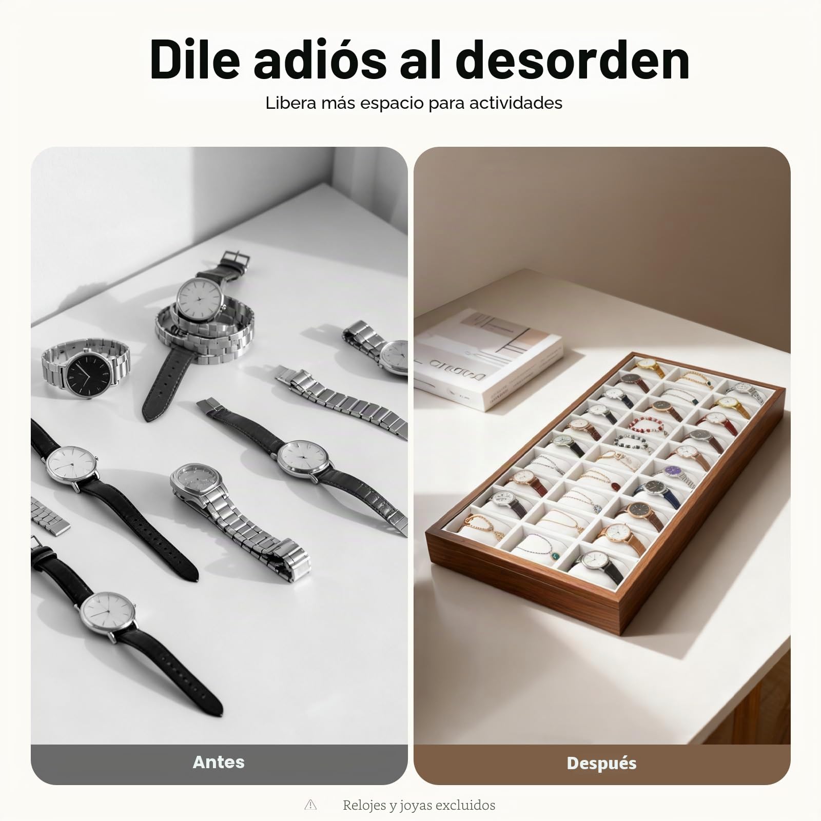 Caja de almacenamiento de madera para reloj de joyería, escaparate, pulsera, bandeja de almacenamiento, joyas, reloj, caja de madera, caja de exhibición, soporte de exhibición (30 ranuras)