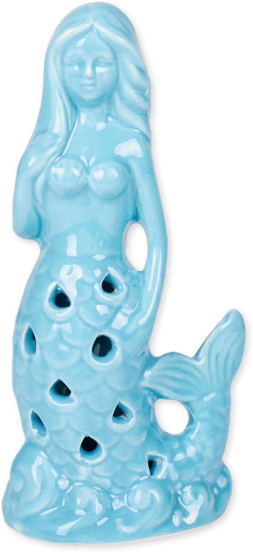 Mermaid LED Light Up Ceramic Blue Nautical Beach Figurine