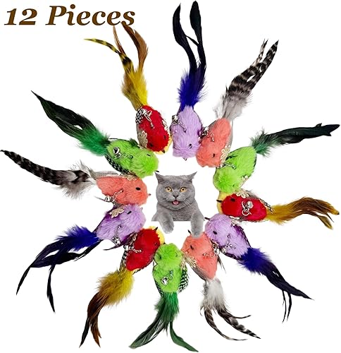 Miniatura 4 de Juguete de plumas para gatos, 12 piezas de accesorios de varita de gato, juguete de plumas para pájaros para gatos de interior