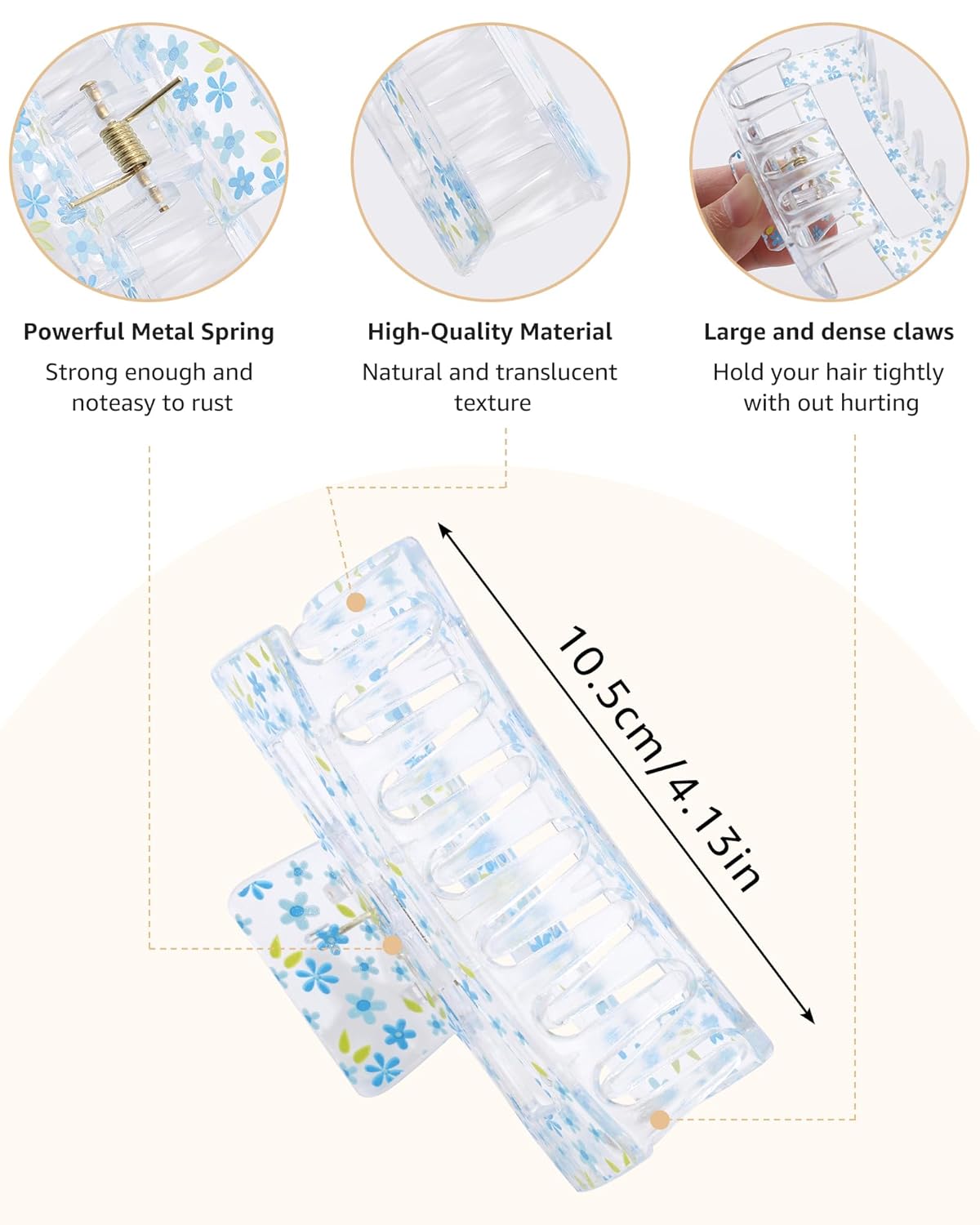 HAIMEIKANG Cute Flower Hair Claw Clips - 3 Pieces Summer Hair Clips for Women,Non-Slip Strong Hold Claw Clips for Thick/Thin Hair - Image 3