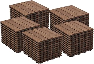 Yaheetech 55pcs Patio Deck Tiles Interlocking Wood Composite Deck Wooden Flooring Deck Tiles 12 x 12in Fir Wood Indoor&Outdoor, Brown