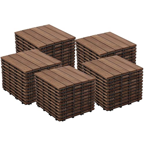 Yaheetech 55 azulejos de terraza de patio entrelazados de madera compuesta de madera para cubierta de pisos de madera de 12 x 12 pulgadas, madera