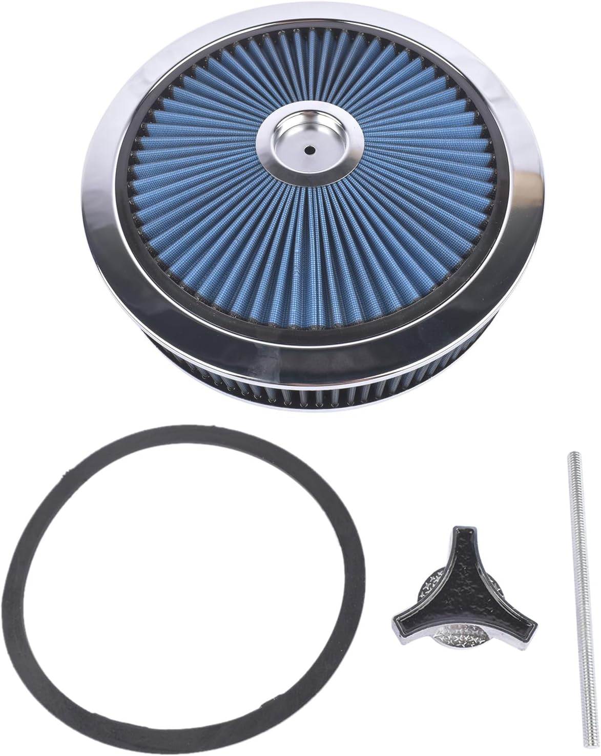 14" x 3" Air Cleaner Set Super Flow Washable Element with Chrome Lid Recessed Base Replacement for Carburetor with 5 1/8" Neck