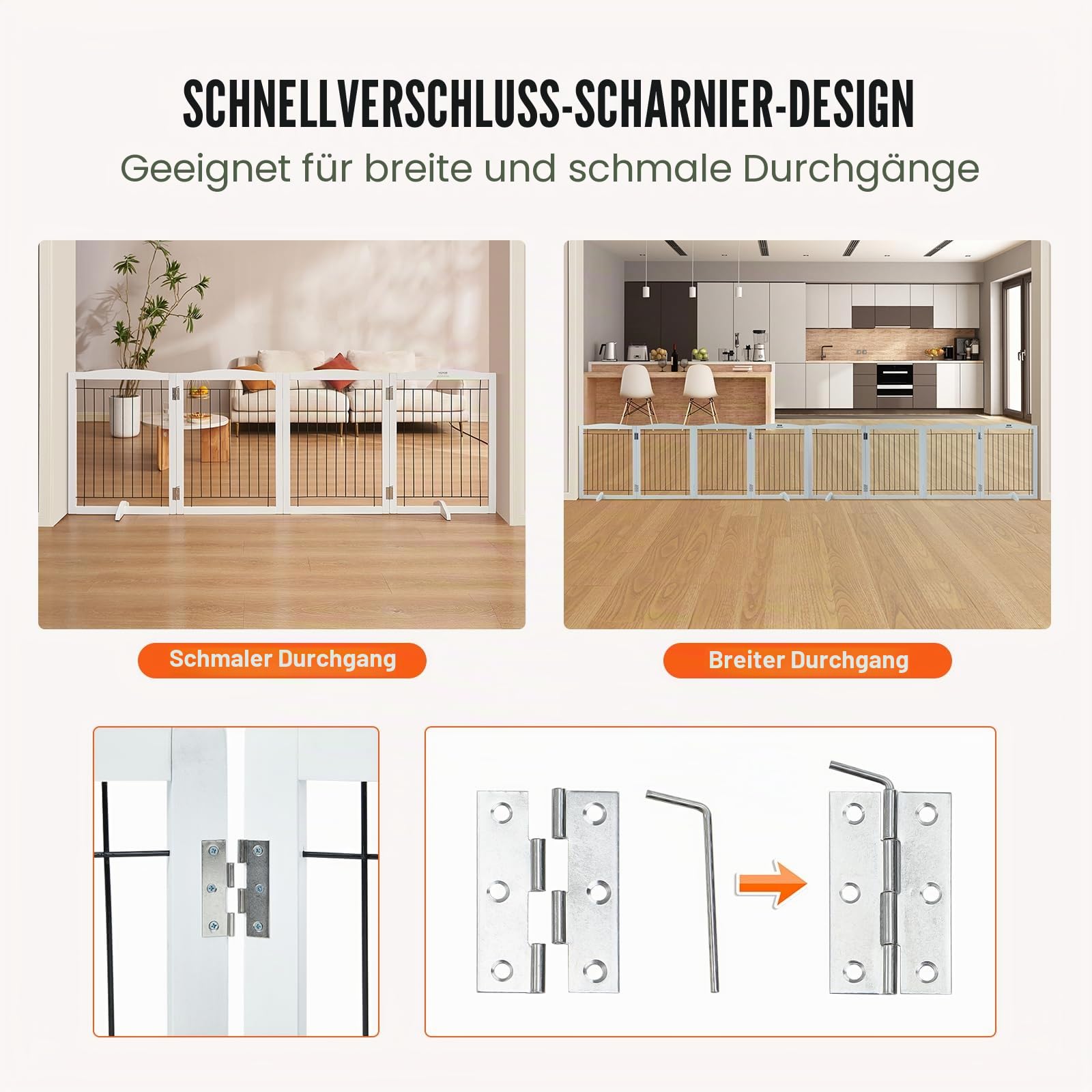 VEVOR Freistehendes Hundetor, Haustiertor, 610 x 813 mm Türschutzgitter 4-Platten-Faltbares Hundetor für Breite & Schmale Durchgänge, Erweiterbare Klappbare Hundebarriere, Weißes Treppenschutzgitter