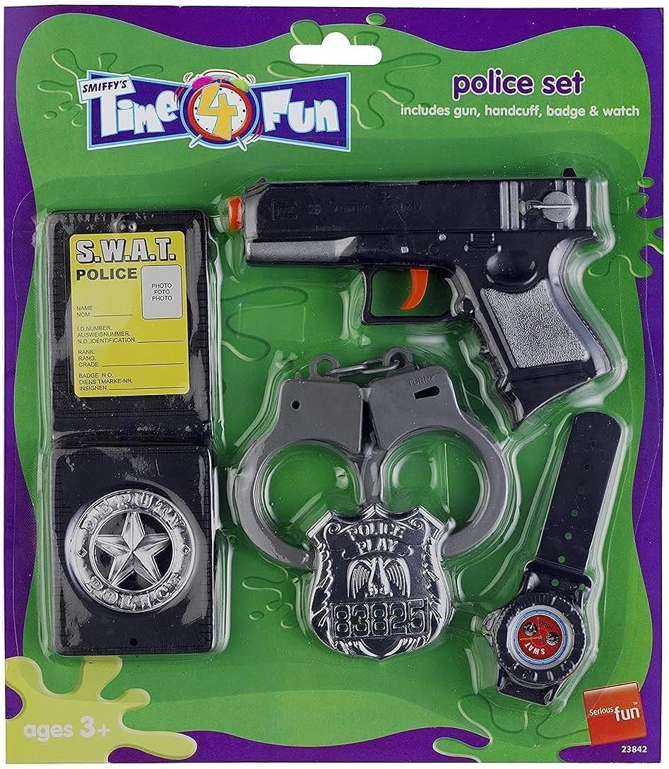 Police Set, Black, with Gun, Handcuffs, Badges & Watch Halloween