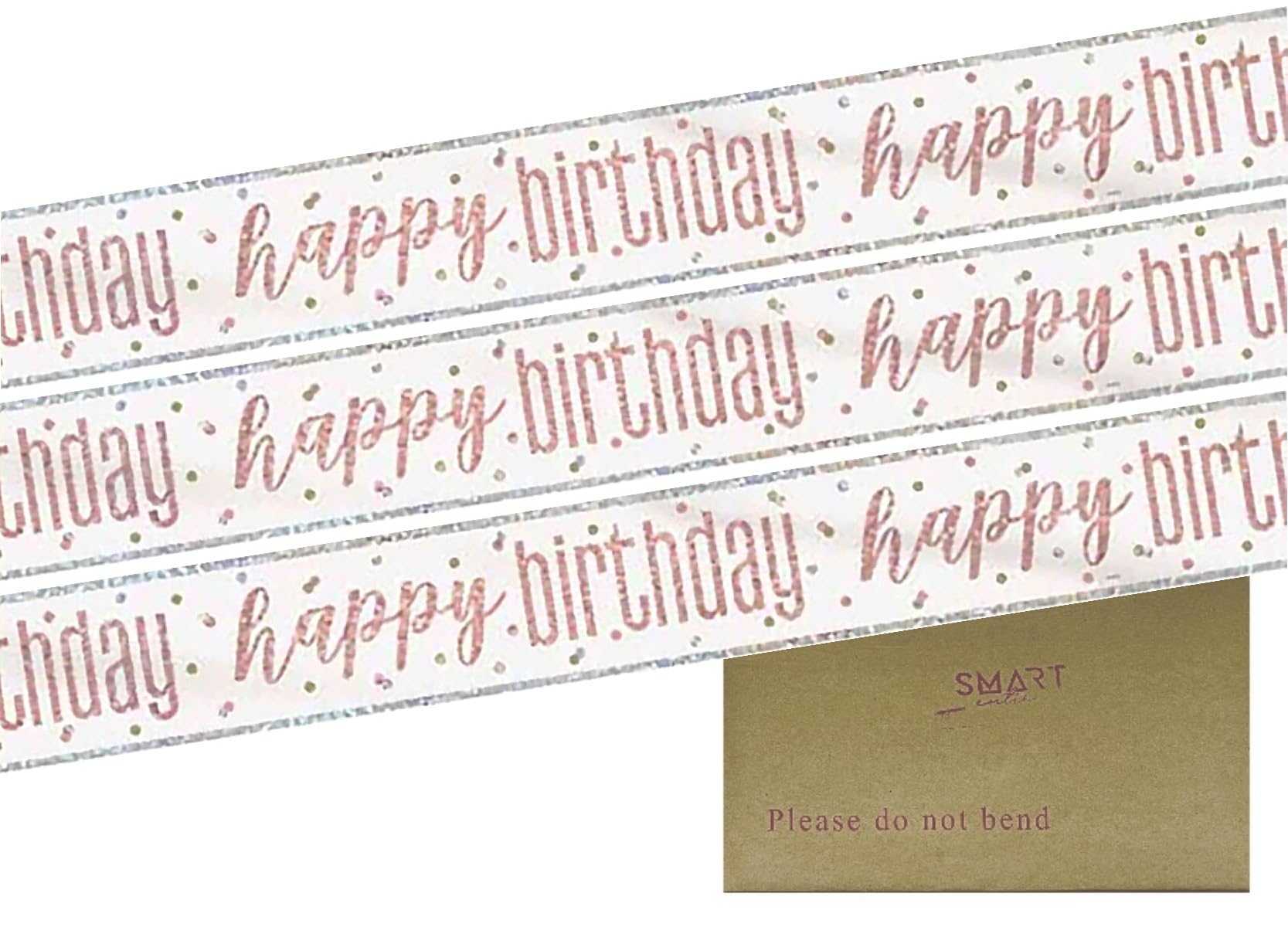 9ft Banner Happy Birthday Sparkling Fizz White & Rose Gold Holographic Foil Pennant (274cm) – Stunning Dazzling Party Decor for a Memorable Milestone