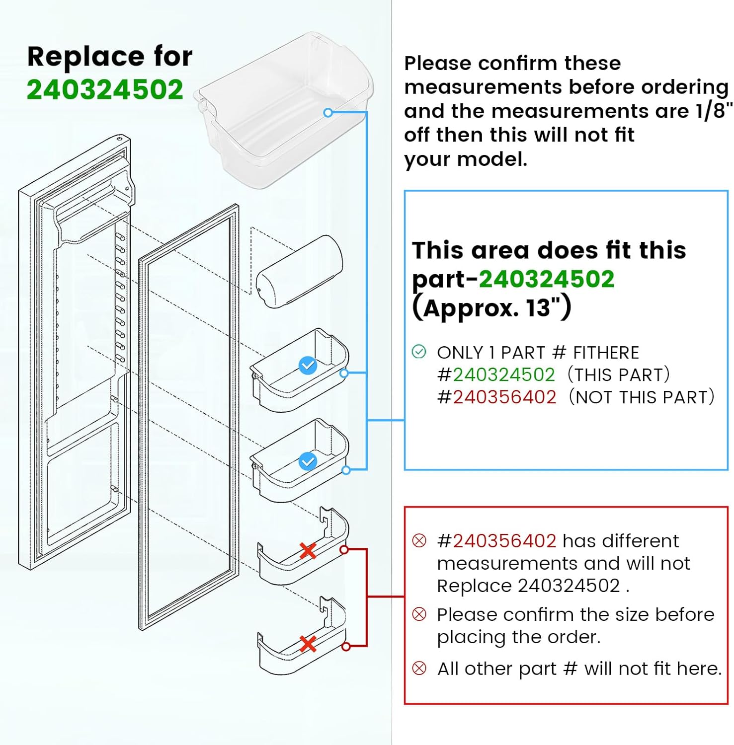 Kojem 240324502 AP2549806 PS429767 Replacement Refrigerator Door Bin Shelf Compatible with Frigidaire Kenmore Electrolux Refrigerator Replacement for 844402 AP429767-1 PC Clear