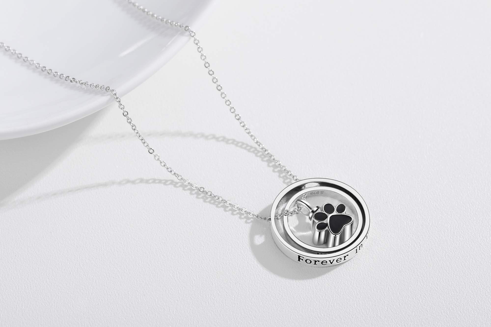 Collana con urna per ceneri in argento Sterling 925, con stampa di margherita/zampa di cane, ciondolo commemorativo per cremazione, gioiello per donne e amiche
