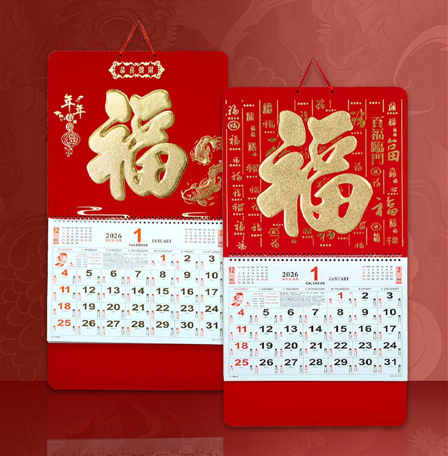 Calendario chino 2026, calendario lunar, año nuevo, colgante mensual, año nuevo, asiático, año del zodíaco, año del caballo, decoración de festival de primavera (G)