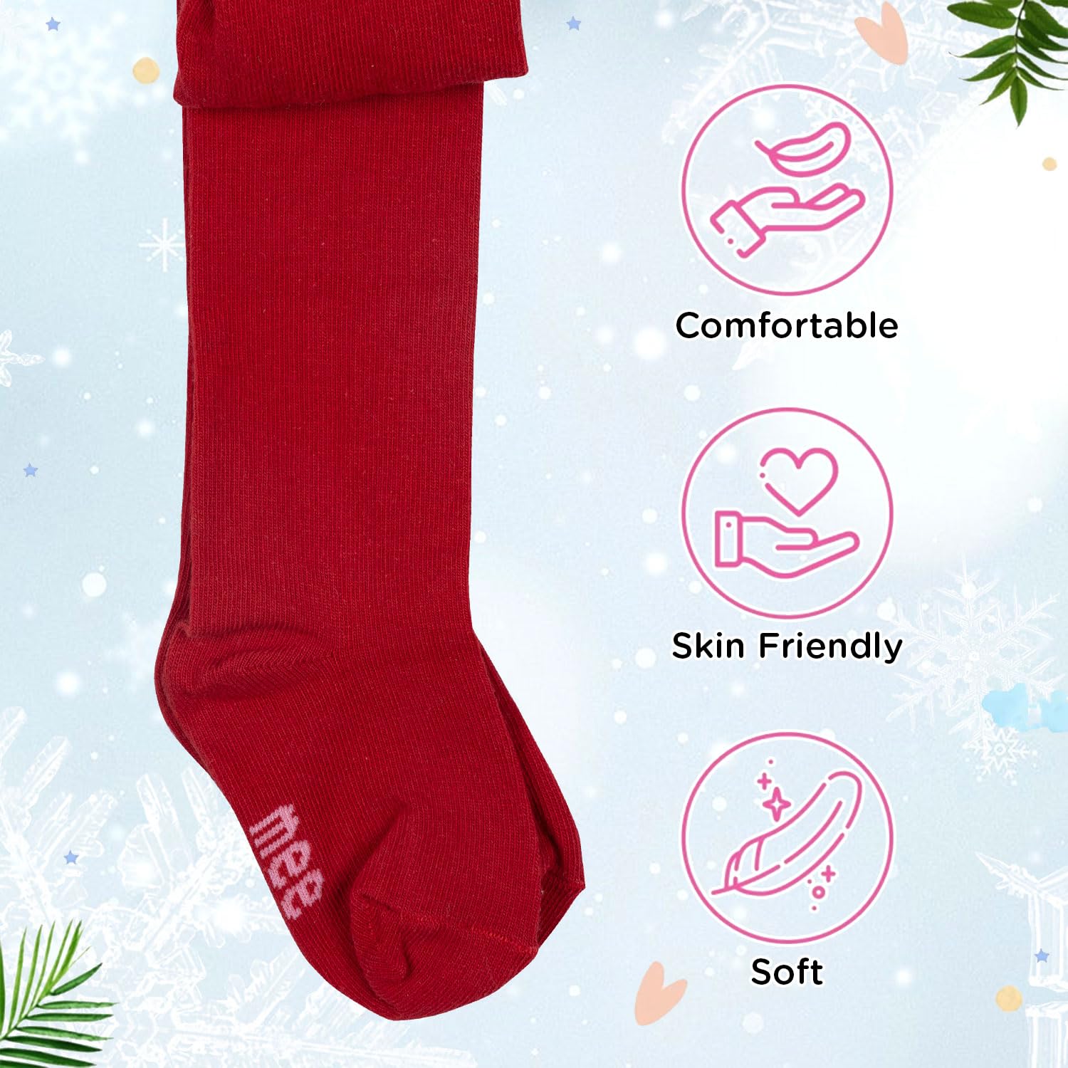Mee Mee Baby Stockings | Unisex Lights | Full Length | 100% Cotton |Stretchable| Snug Fit |Unisex Stockings | Pk of 2-PINK_RED (0-6 Month) - Image 3 thumbnail