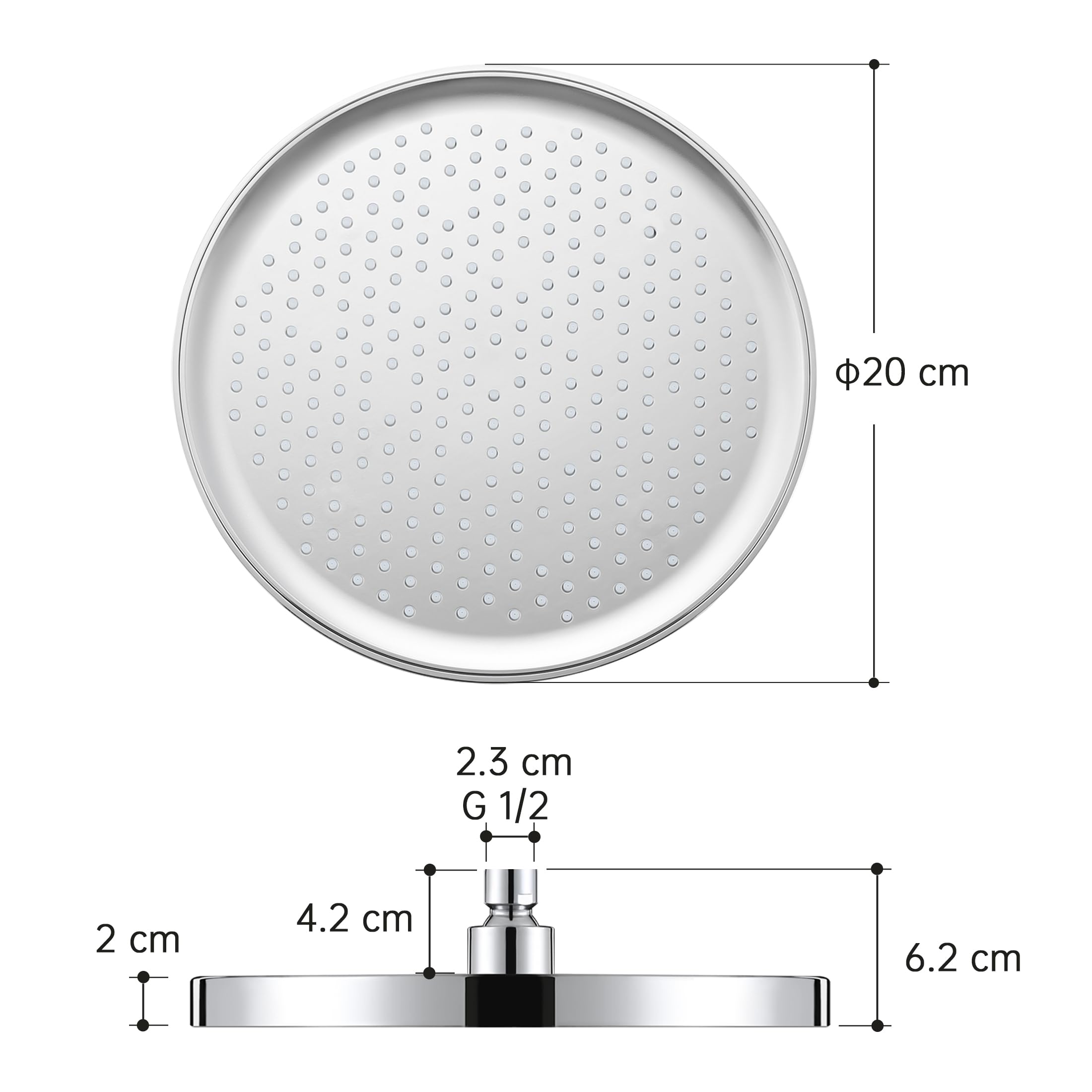 KES Alcachofa Ducha Grande 26cm Cabezal de Ducha Fijo con Conector de Bola de Metal Giratorio, Cromo Pulido, J301S10-CH