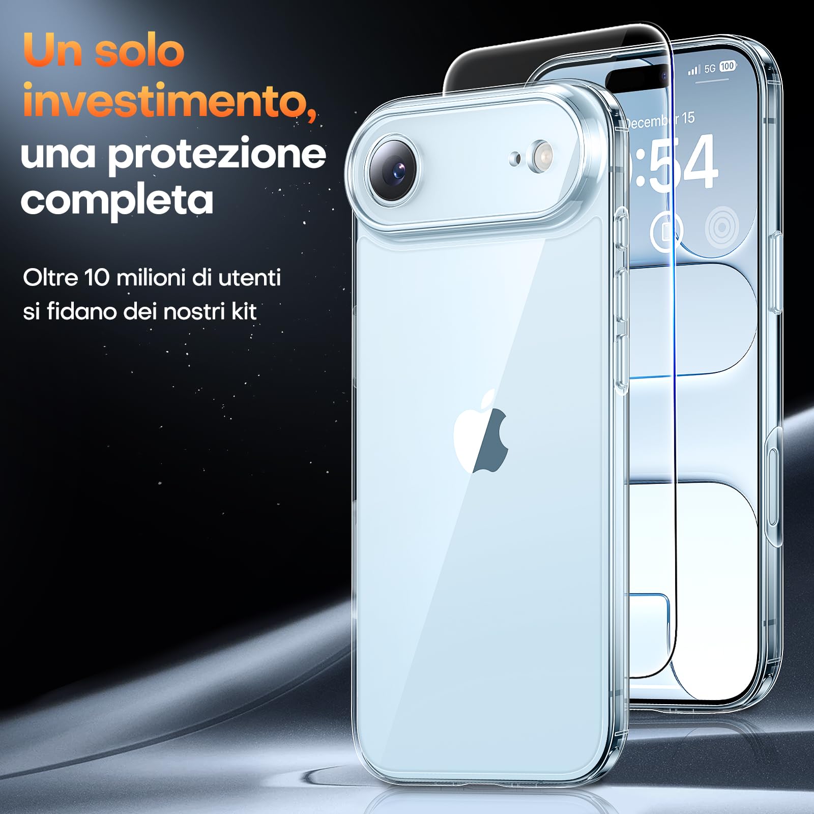 TAURI Cover per iPhone Air con Pellicola in Vetro Temperato,Protezione Completa della Fotocamera,Custodia per Sottile Antishock, Anticaduta 17 Air - Trasparente
