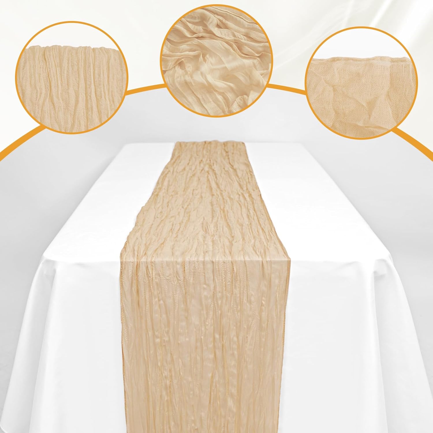 12 Pack Beige 20x120 Inch Cheesecloth Table Runner 10FT Boho Gauze Rustic Gauze Cheese Cloth Table Runners for Wedding Party Baby Shower Birthday Banquet Spring Decor