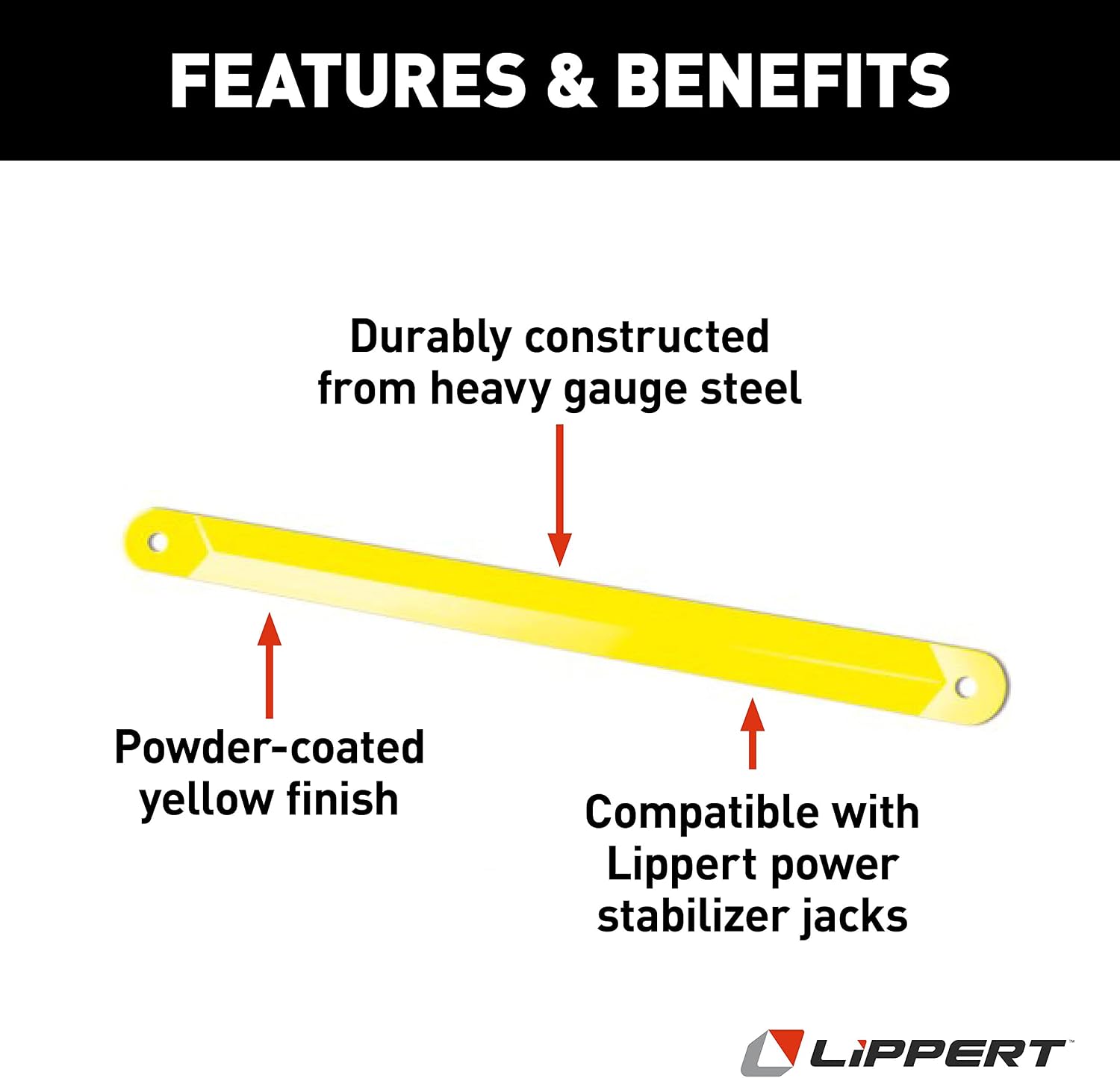 Lippert Replacement Support Arm for RV Power Stabilizer Jacks, 19.3" Long, 1-1/2" Wide, Powder-Coated Yellow Heavy-Gauge Steel, Mounting Hardware Not Included - 1134122 image 3