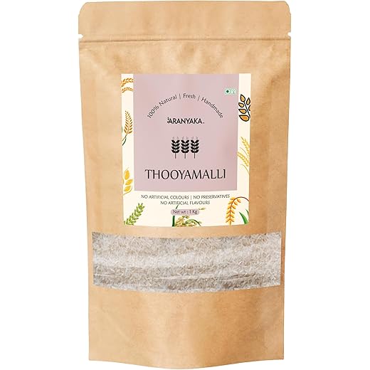 Aranyaka Thooyamalli RAW Rice | 1Kg | Unpolished, Medium-Grain | ??? ????? (????????) | Thuya Malli | Traditional Tamil Nadu Variety | Sustainably Grown