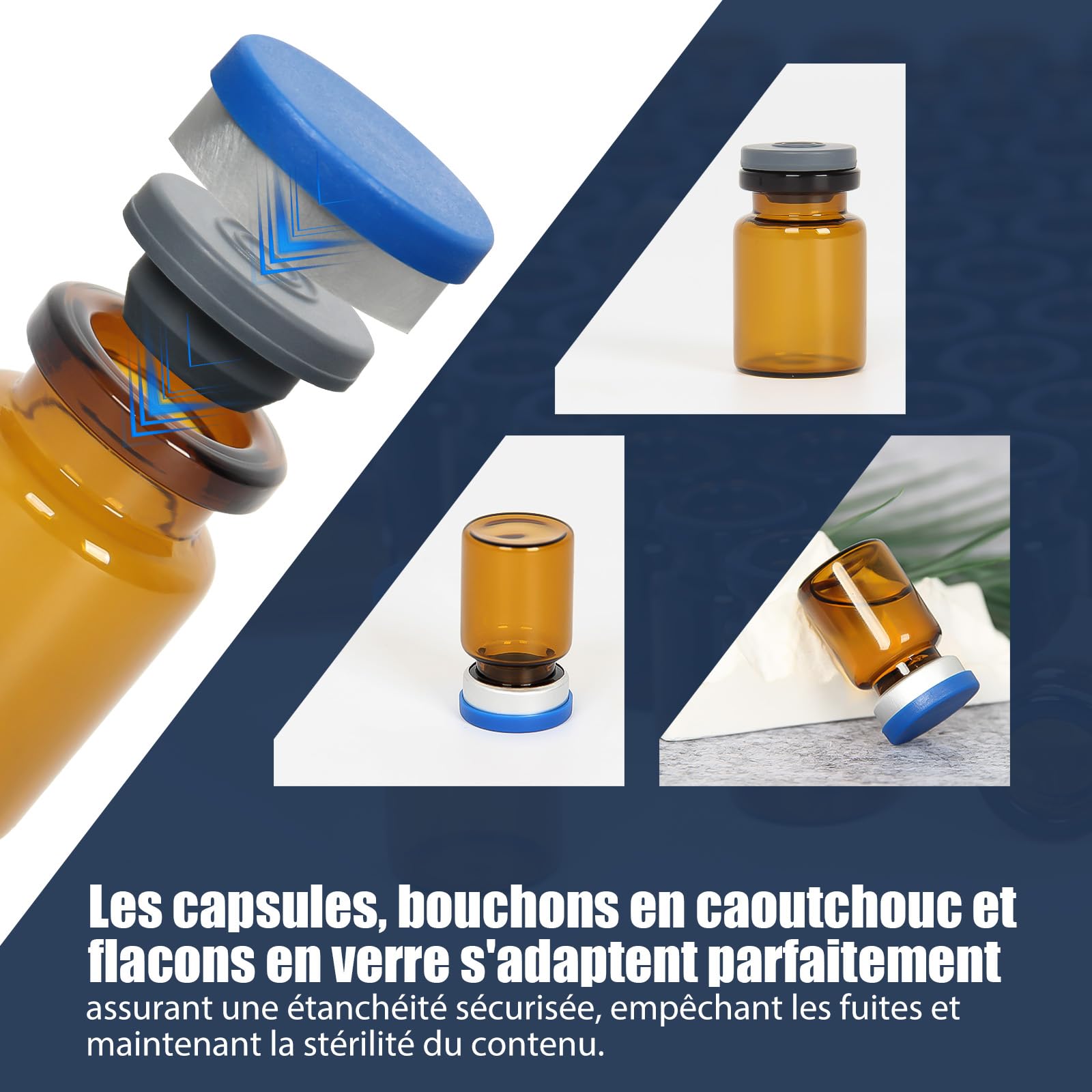 Chudeng Flacons en Verre de 3 ml - Flacons en Verre Ambre avec Bouchons Rabattables et Bouchons en Caoutchouc, Paquet de 100, Flacon de Laboratoire à Fond Plat de 20 mm