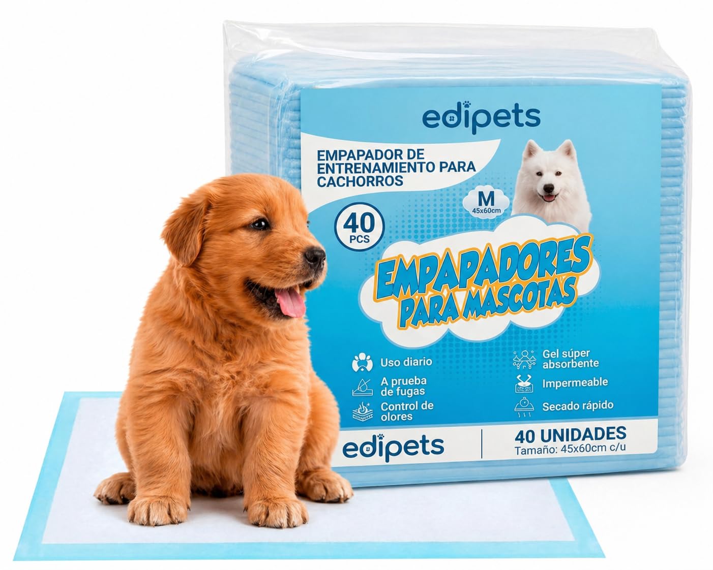 Edipets, Puppy Pads, Dog Training Pads, 45 x 60, Pack of 40, Absorbent Training Pads, Disposable Toilet Mat for Puppies, Puppy Training Pads