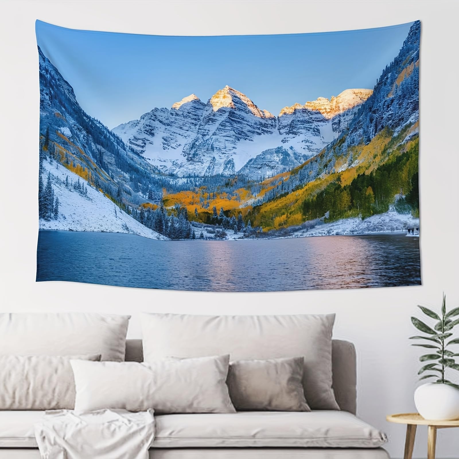 Hulnulnu Lakeside Sunshine Snow Mountain Landscape Tapestry for Bedroom, Nature Lake Scenery Wall Tapestry Hanging for Living Room