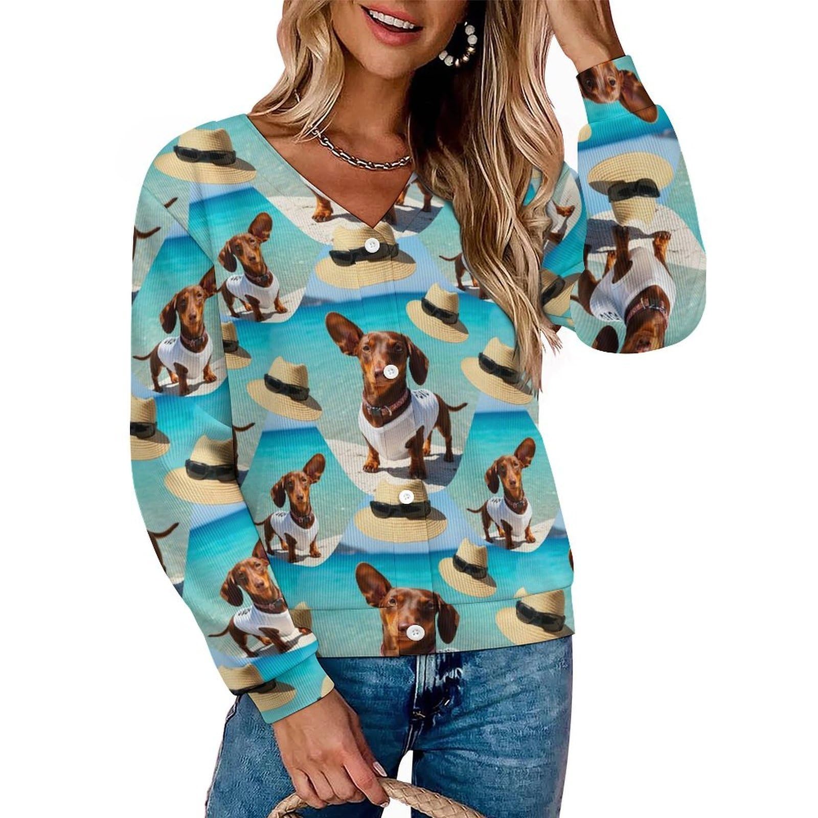 Womens Cardigans for Holiday Dress Decor Button Down V Neck Long Sleeve Knit Jackets Coat