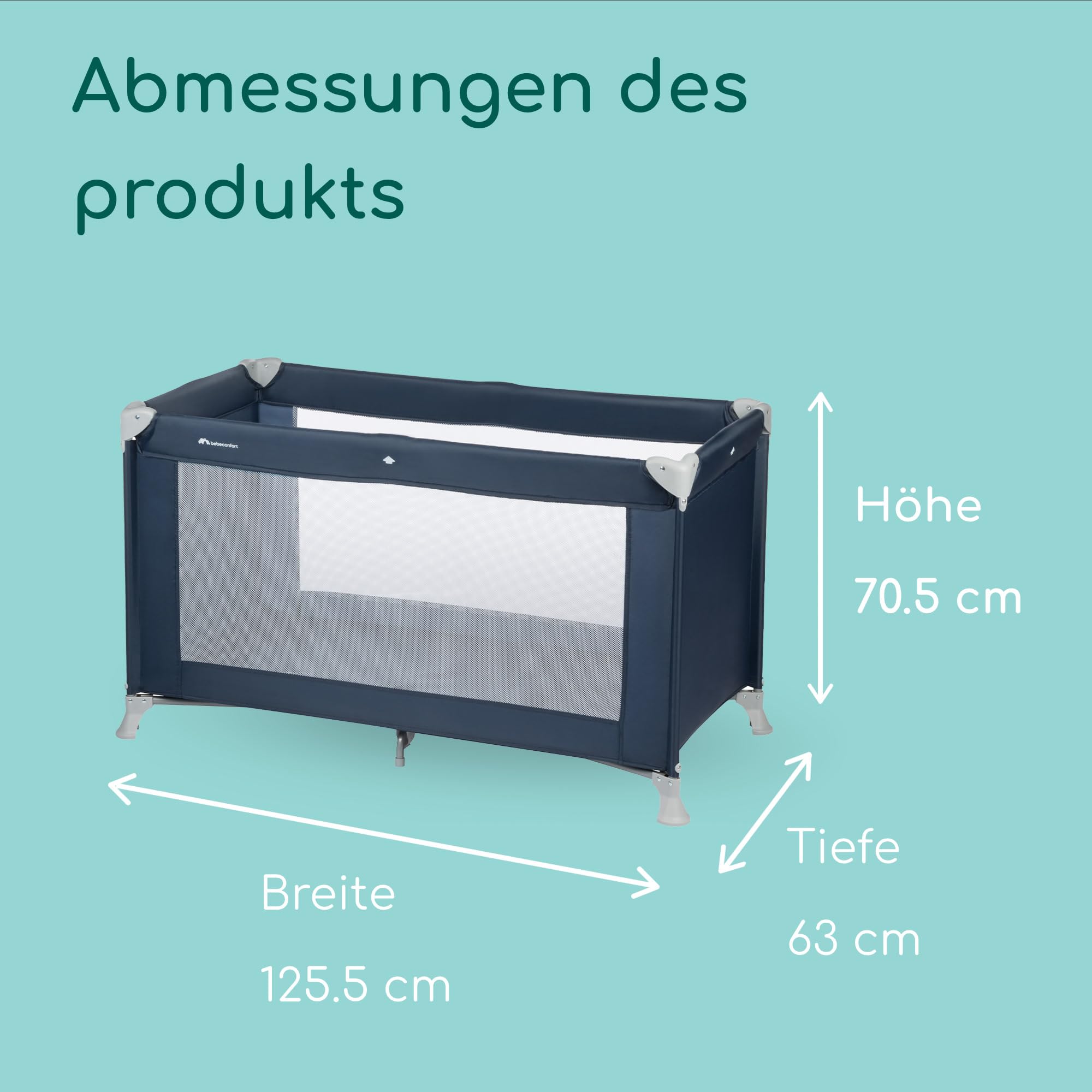 Bebeconfort Soft Dreams, Reisebett Baby, 0–3 Jahre (0–15 kg), leichtes Reisebettchen, Matratze aus Holzfasern & Schaumstoff (60 x 120 cm), Tragetasche, kompakt zusammenklappbar, Navy Blue