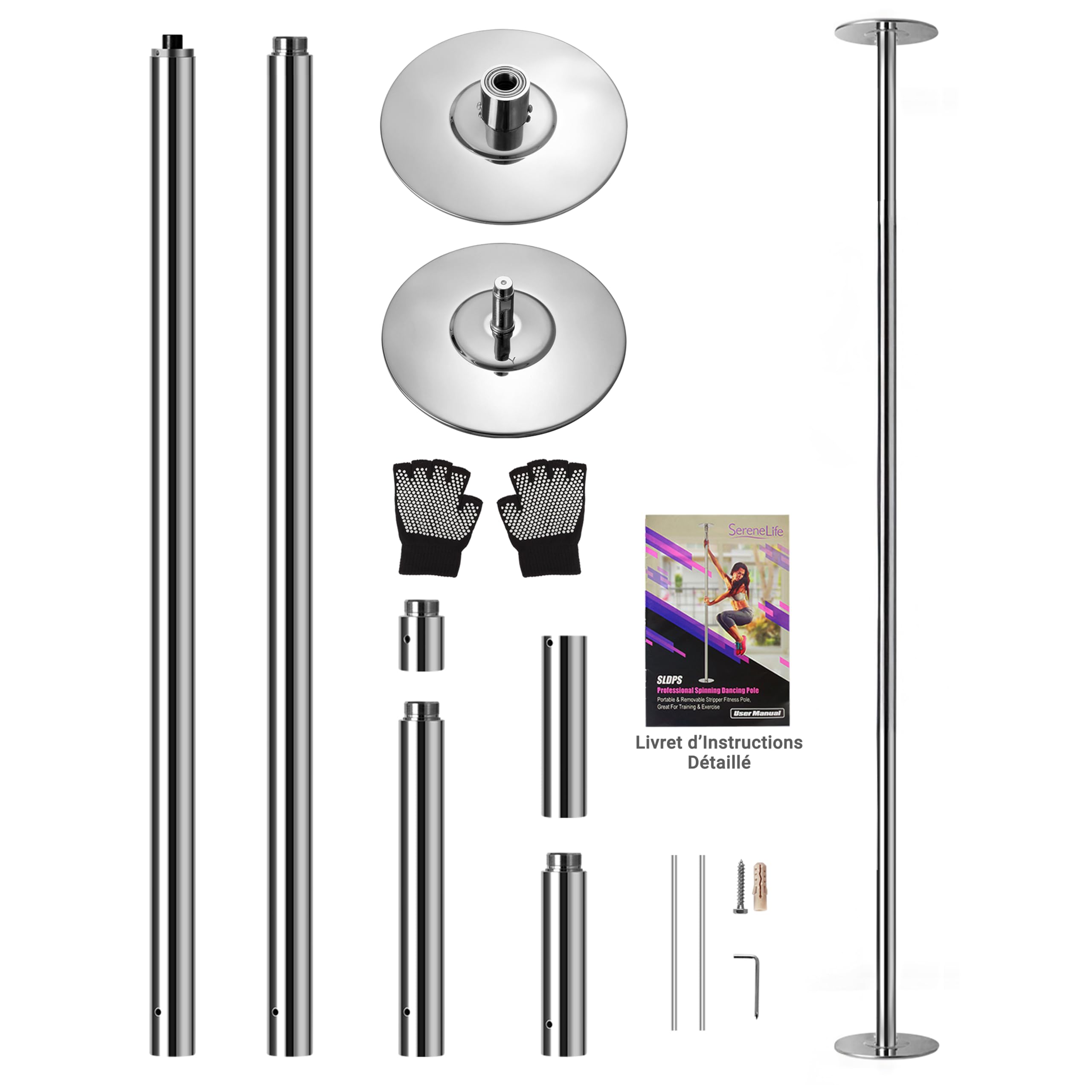 SereneLife Barre d’Entraînement Fitness Rotative – Barre Ajustable, Portable et Amovible pour Exercice, Souplesse et Renforcement à Domicile