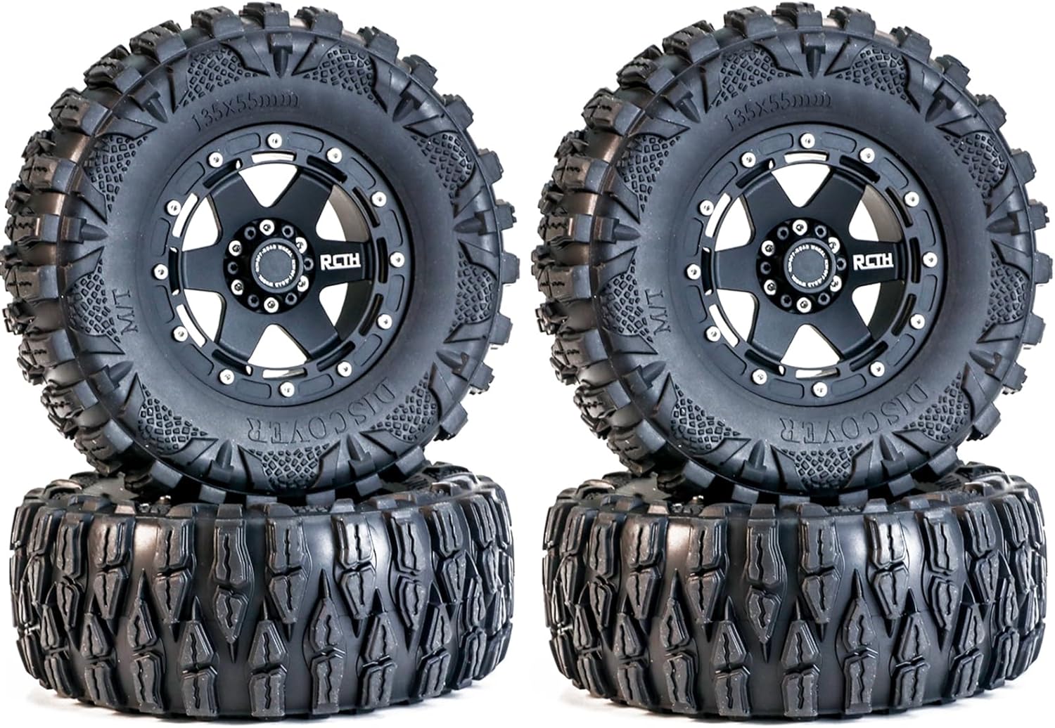 2.6 Tires All Terrain Soft Rubber Crawler Car Tire & Rim for Off Road Race, OD 135mm Rubber Tire & Metal Rims with 17mm/12mm Hexes for MJX H8H MK07 KM4 Traxxas TRX-4 TRX-6 Axial 1/7 1/8 1/10 Crawler
